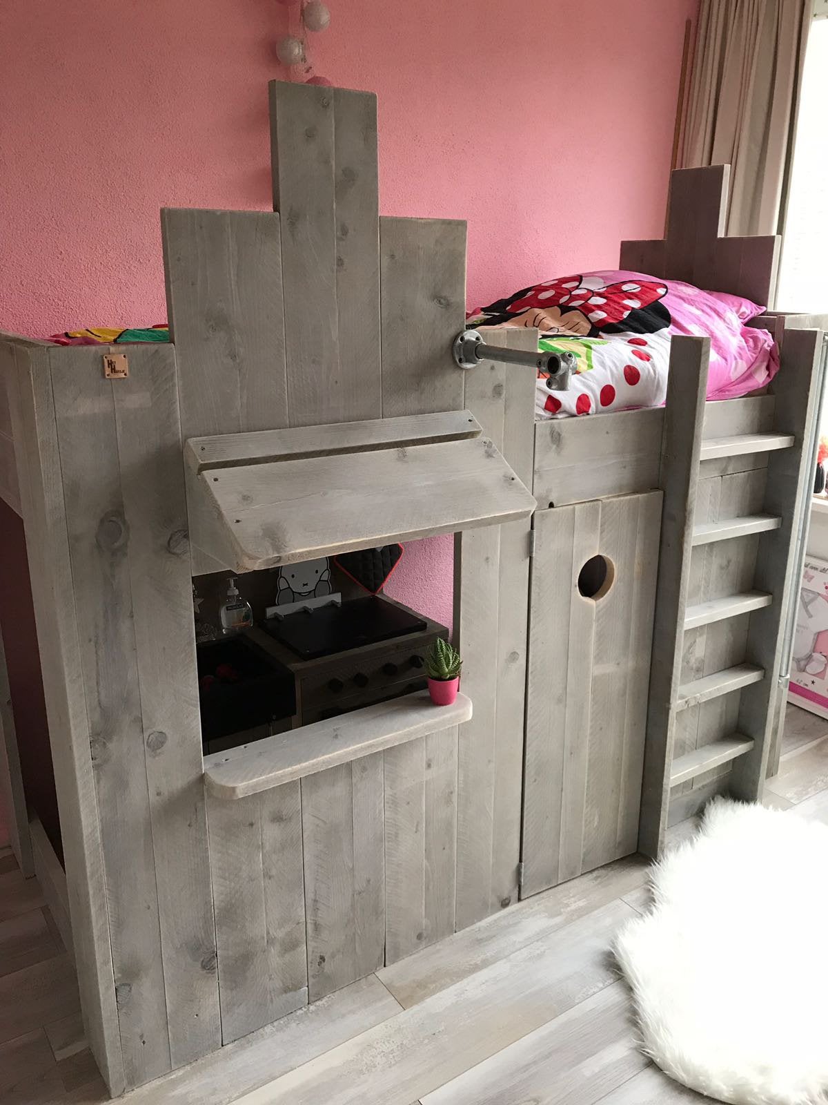 Steigerhoutbed 90x200, Ophalen, Gebruikt, Hoogslaper