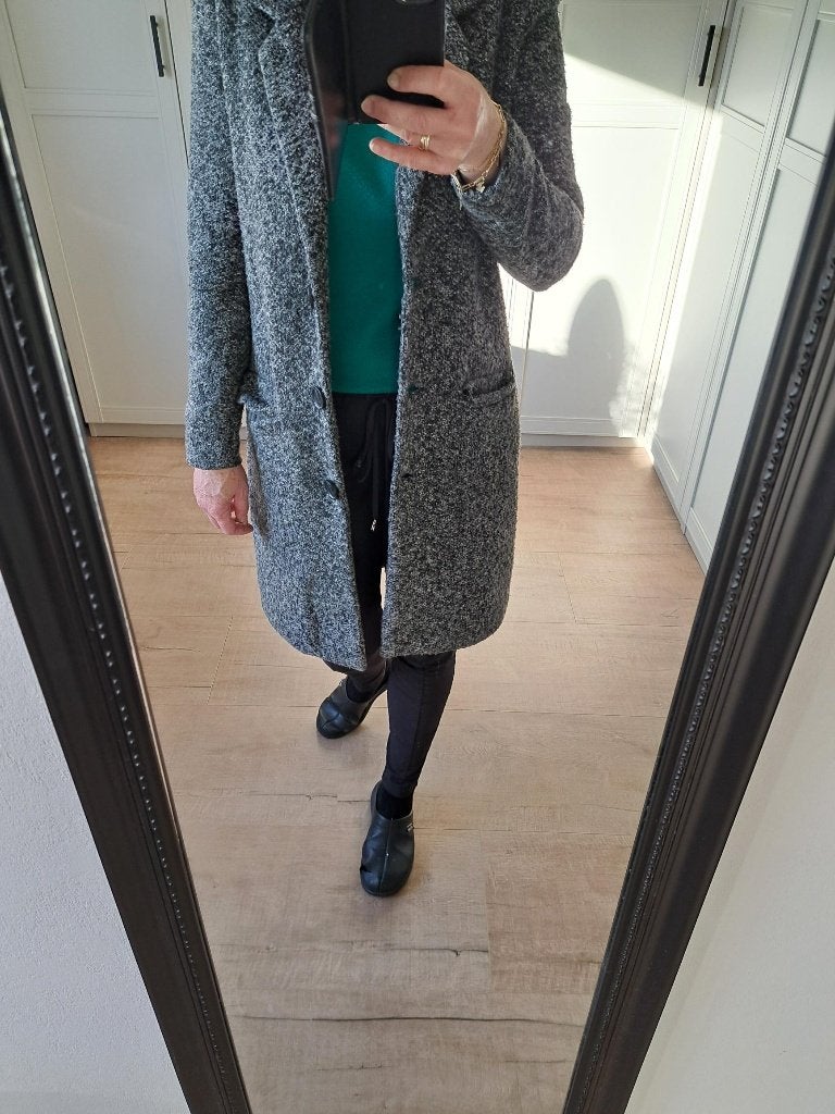 Jaqueline de Yong zwart gemêleerde mantel, maat S., Zwart, Ophalen of Verzenden, Zo goed als nieuw, Maat 36 (S)