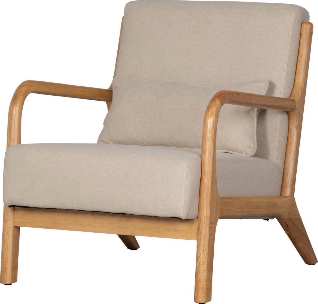 WOOOD Mark Fauteuil - Stof - Naturel - 75x67x82, Huis en Inrichting, Overige kleuren, Verzenden, Nieuw, Stof