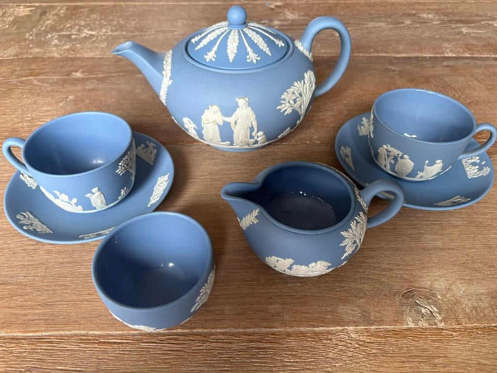 Vintage Wedgwood Jasperware Theeservies - Lichtblauw, Ophalen of Verzenden