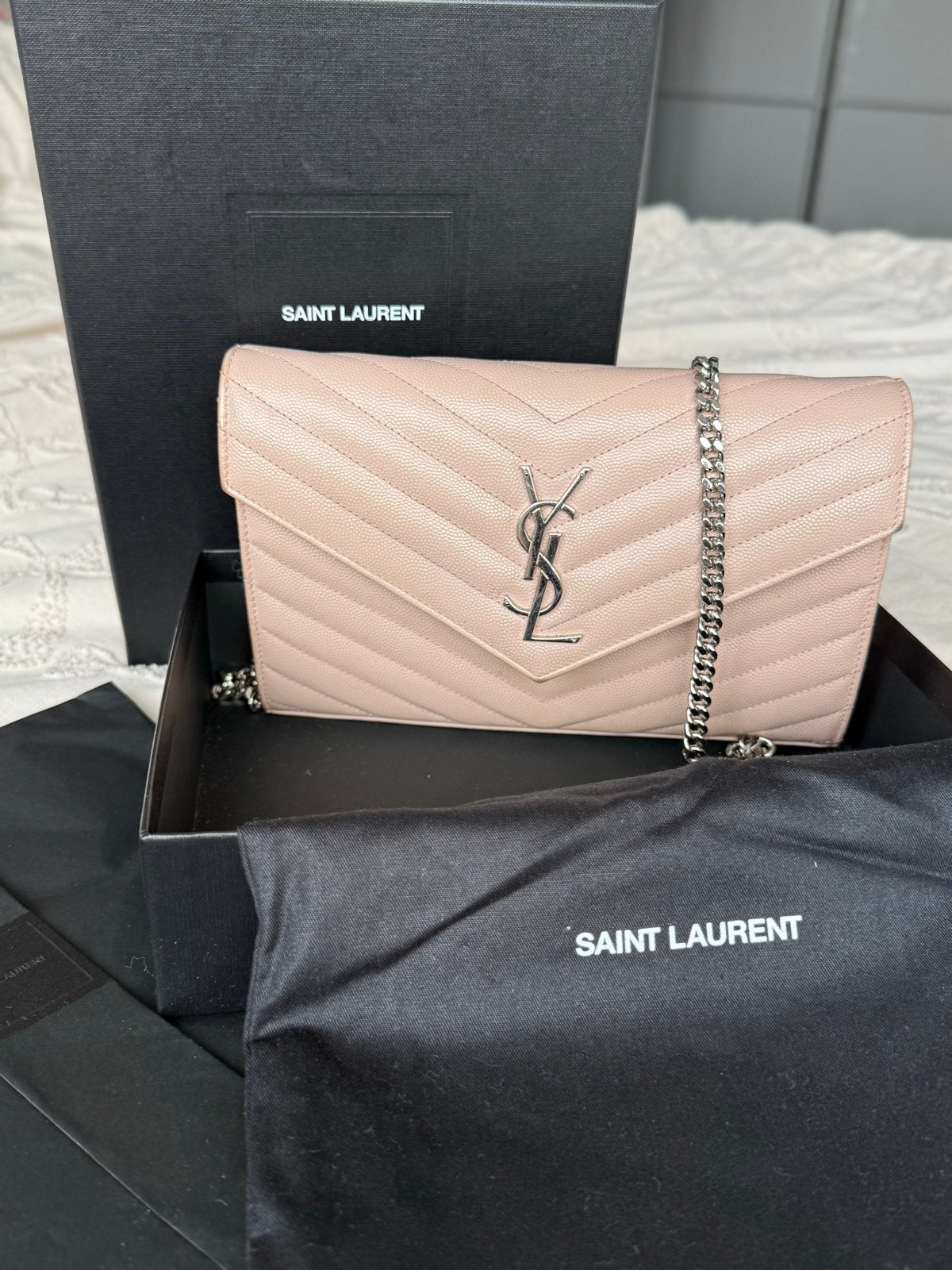 YSL Cassandre Crossbody Tas Oudroze Zilver, Ophalen, Gebruikt, Roze, Schoudertasje