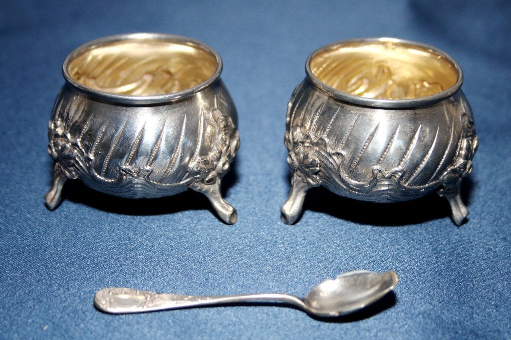 Paar Antieke Zoutvaatjes Zilver Delheid Frères Brussels, Ophalen of Verzenden, Zilver