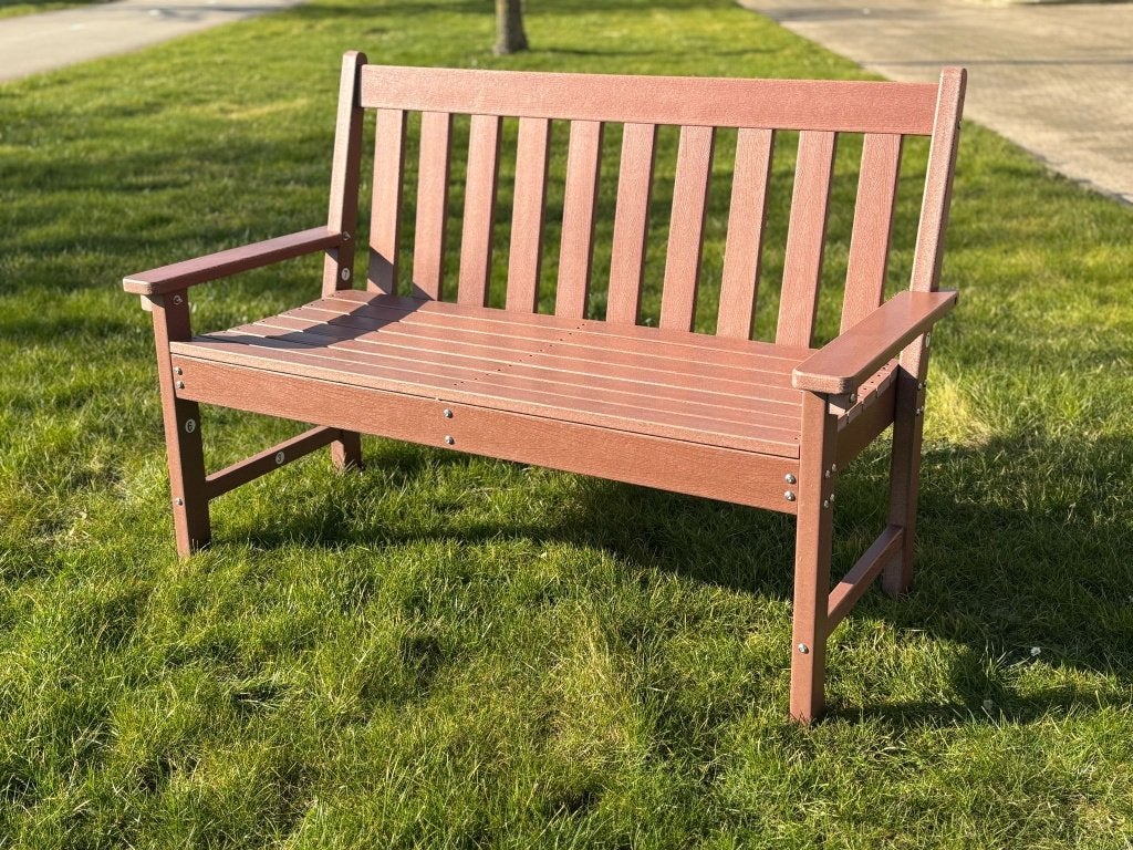 HDPE tuinbank roodbruin | houtlook onderhoudsvrij | €150, Tuin en Terras, Tuinbanken, Ophalen, Nieuw, Kunststof