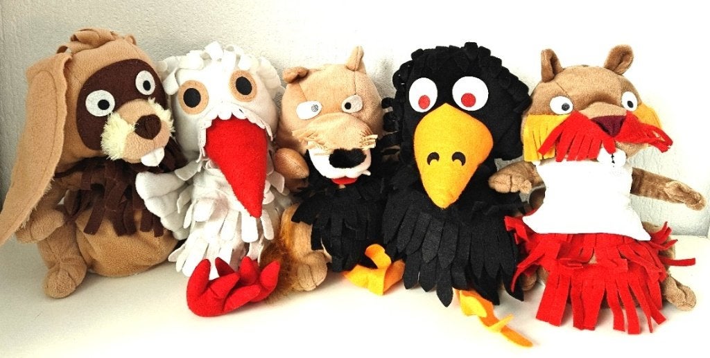 5 Handpoppen van De Fabeltjeskrant. BOSDIEREN., Ophalen of Verzenden, Zo goed als nieuw, Overige typen