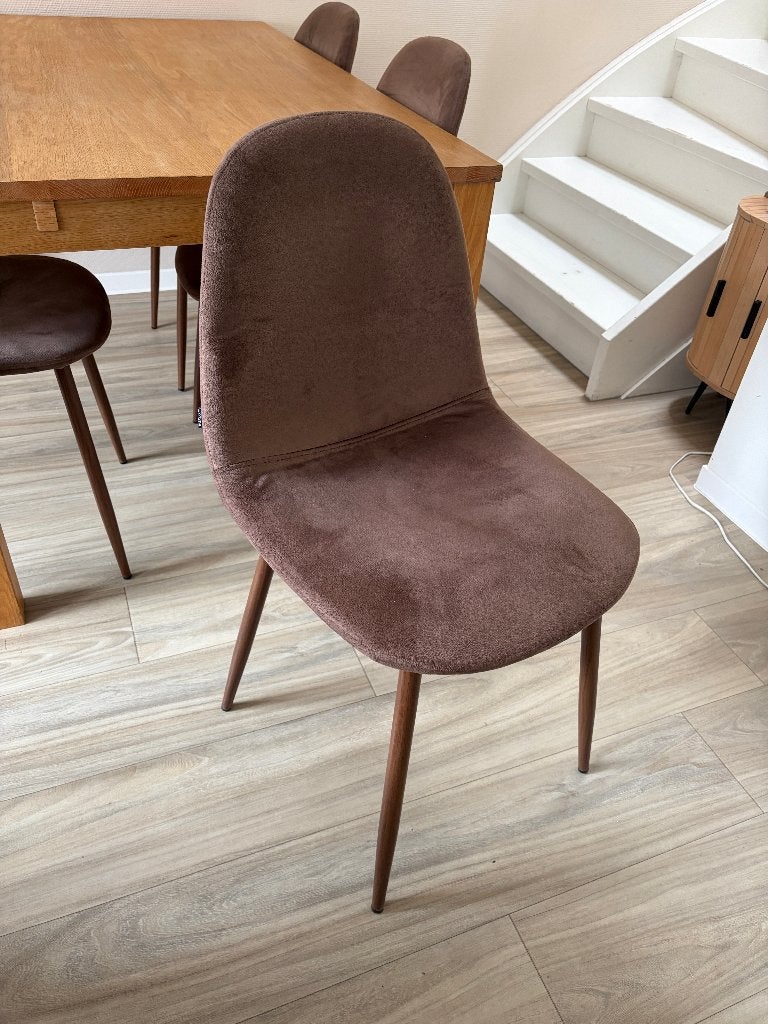4 bruine fluwelen/hout Glamm stoelen SKLUM, Ophalen, Hout, Bruin, Zo goed als nieuw