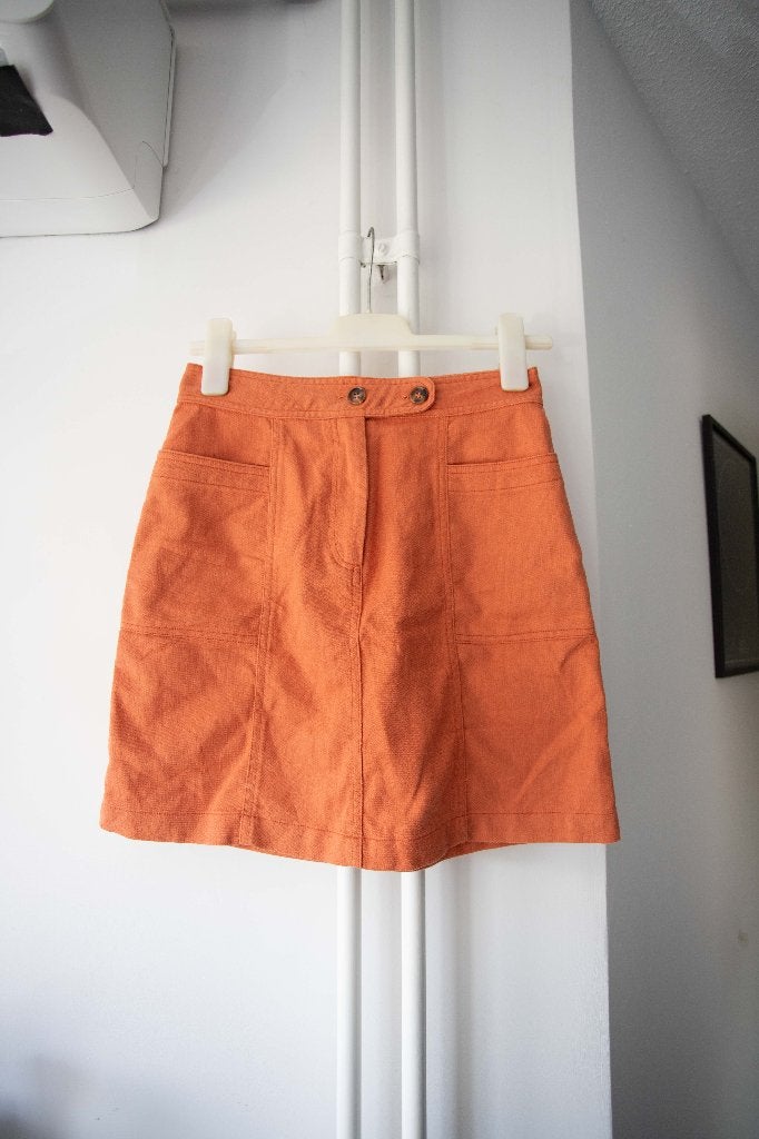 Oranje rok linnen mix Frnch maat S, Ophalen of Verzenden, Maat 36 (S), Gedragen, Boven de knie