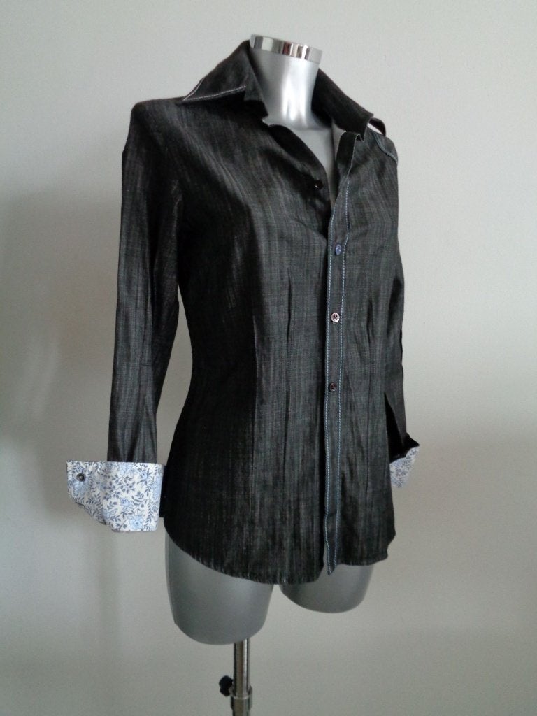 Hans Ubbink dark denim designer blouse NL40 nieuw, Maat 38/40 (M), Hans Ubbink, Blauw, Nieuw
