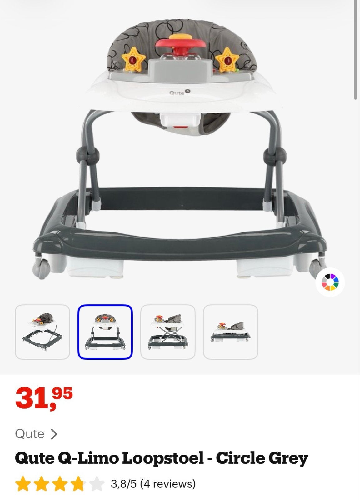 Qute Q-Limo Loopstoel - Circle Grey, Kinderen en Baby's, Ophalen, Nieuw