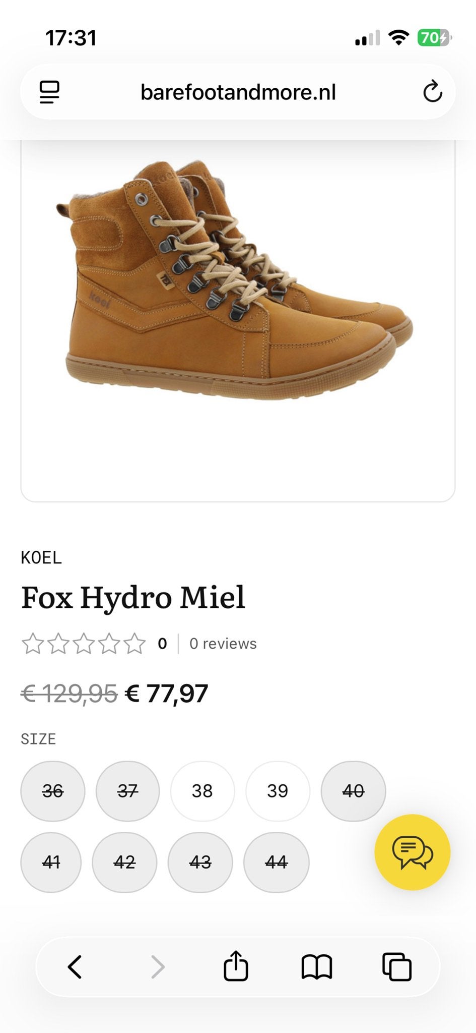 KOEL Fox Hydro Miel Barefoot Boots - Maat 40, Kleding | Dames, Schoenen, Ophalen of Verzenden, Nieuw, Bruin, Lage of Enkellaarzen