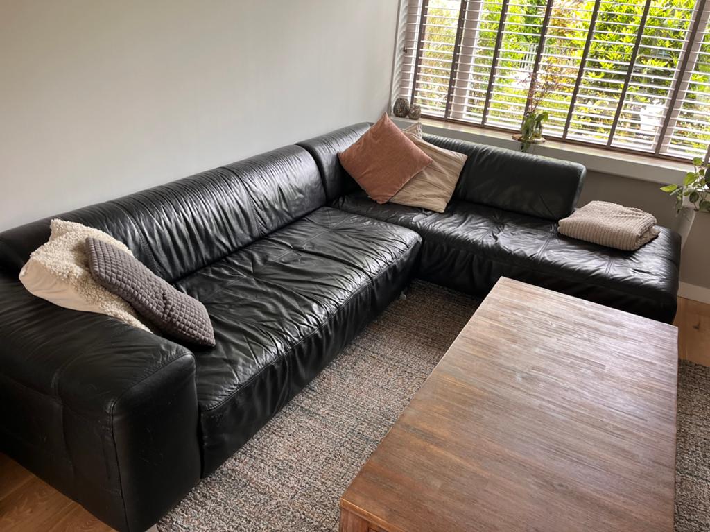 Lederen hoekbank - gratis af te halen, 250 tot 300 cm, Gebruikt, Hoekbank, Vierpersoons of meer