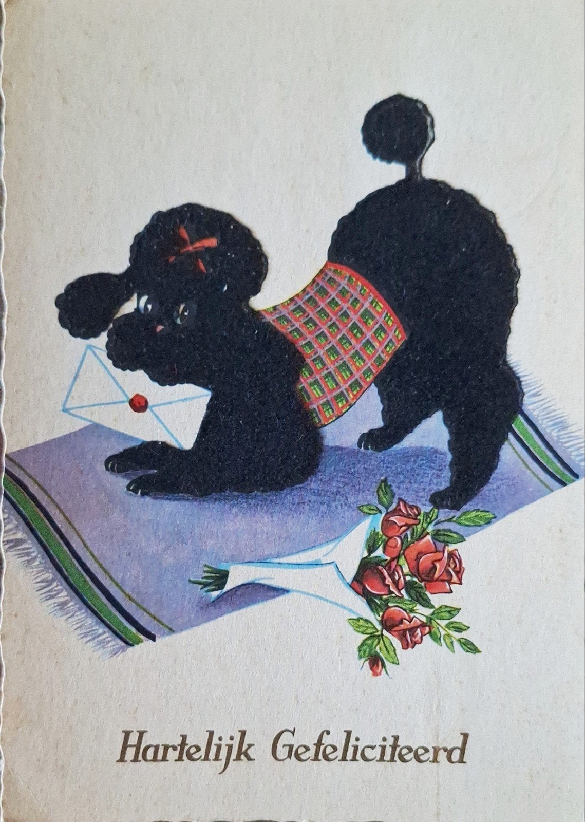 vintage wenskaart - "Poodle pop art" - Kruger, Ophalen of Verzenden, 1940 tot 1960, Gelopen, Overige thema's