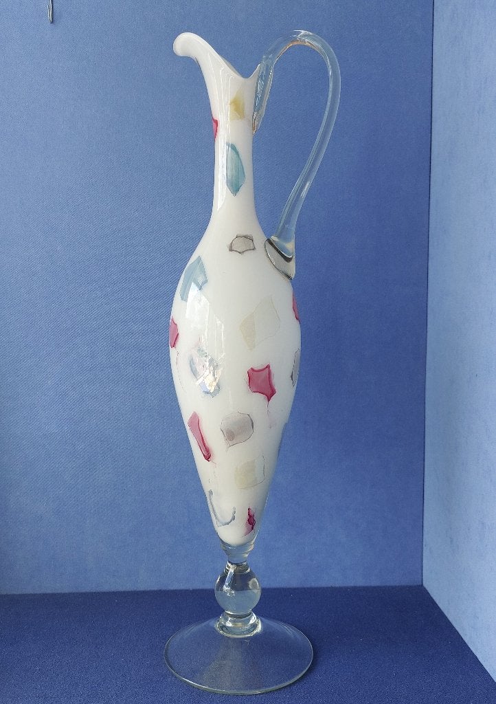 Opaal witte VAAS Murano - met veelkleurig mozaïek effect, Antiek en Kunst, Ophalen