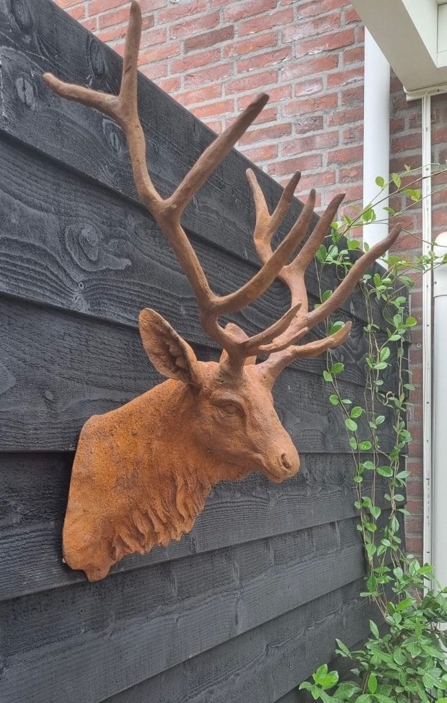 Grote gietijzeren wandornament hertekop., Ophalen of Verzenden, Nieuw
