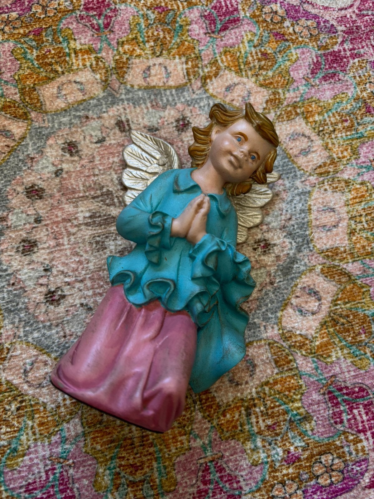 Vintage beeldje engel engeltje curiosa brocante roze blauw, Antiek en Kunst, Ophalen of Verzenden