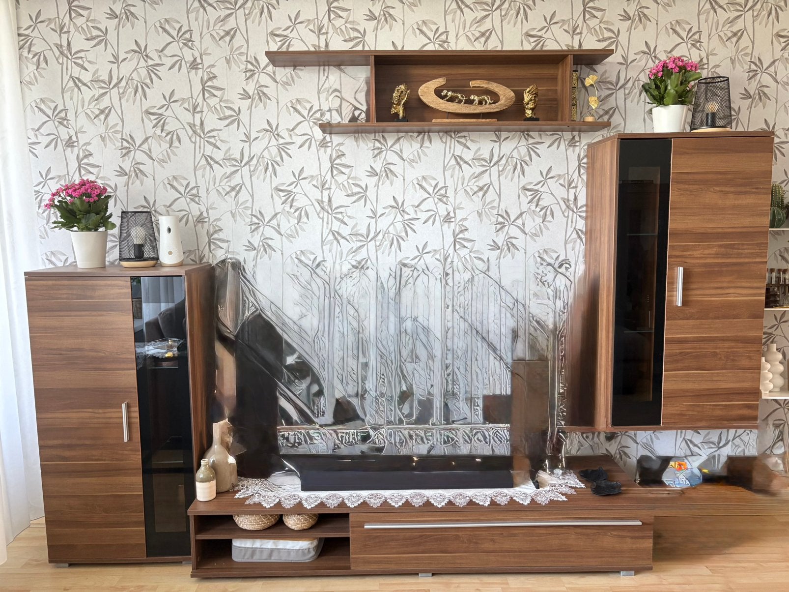 Tv - meubel en wandkasten, Ophalen, Zo goed als nieuw, Vrijstaande haard, Elektrische haard