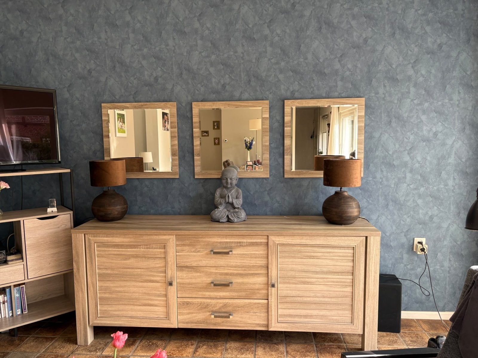 Dressoir met 3 spiegels - 206x50x90 cm, Ophalen, Gebruikt, 200 cm of meer, Met lade(s)