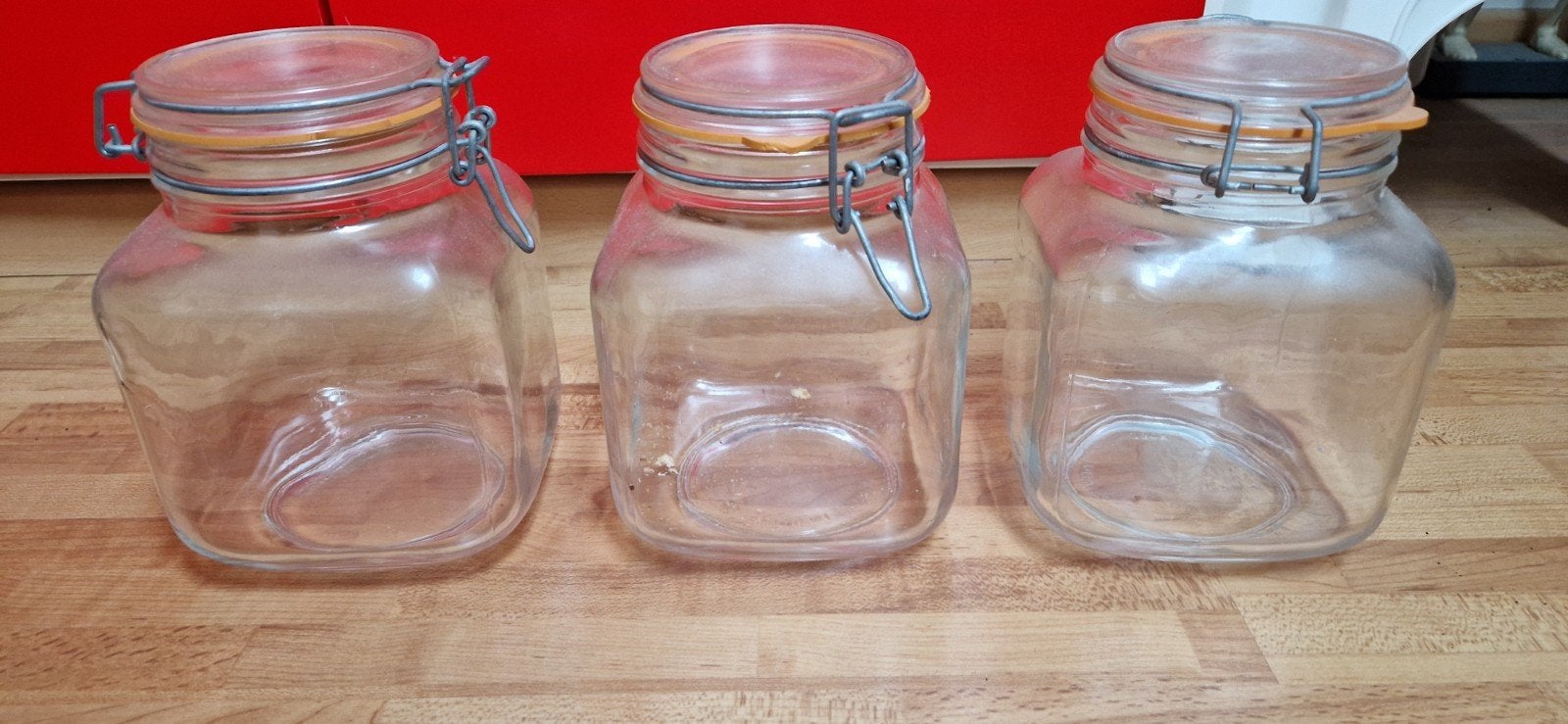 Set van 3 Weckpotten met Beugelsluiting - Glas, Huis en Inrichting, Ophalen, Gebruikt, Glas, Vintage