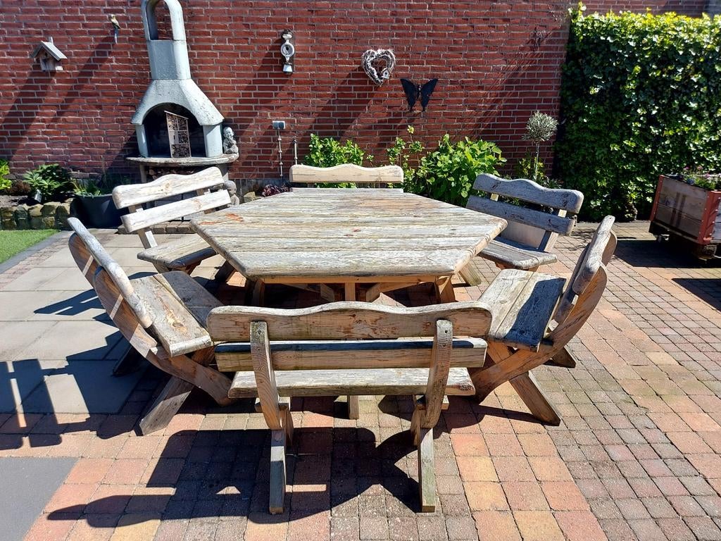 Houten robuuste tuinset voor 12 personen, Ophalen, Gebruikt, Bank, Meer dan 8 zitplaatsen