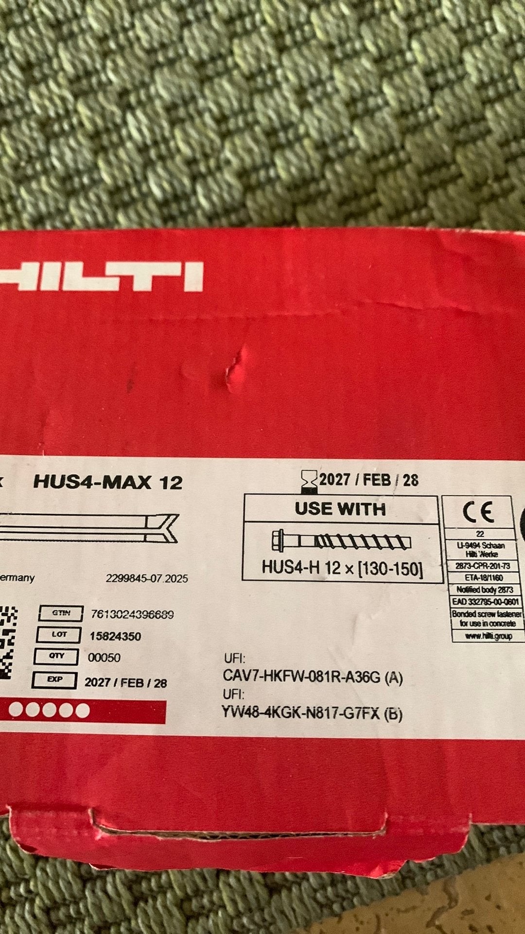 Hilti HUS4-MAX 12 Ankerschroeven - 48 stuks, Doe-het-zelf en Verbouw, Ophalen, Nieuw, 100 tot 250 mm, Schroeven