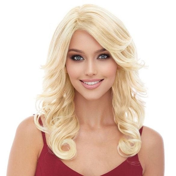Pruik lang haar lichtblond met krullen model BLISS, Verzenden, Nieuw, Pruik of Haarverlenging
