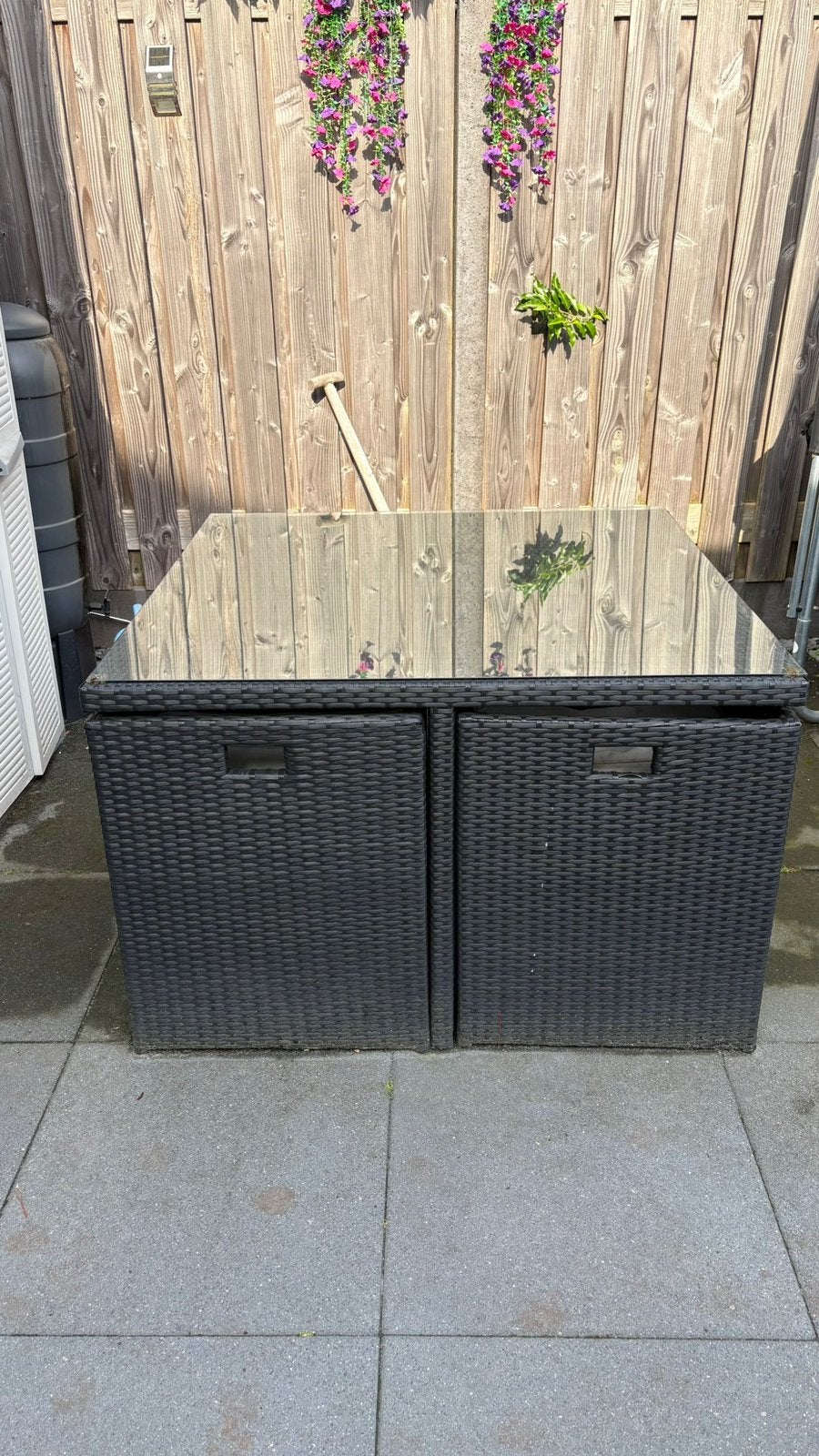 Wicker meubelset met tafel en stoelen, Tuin en Terras, Tuinsets en Loungesets, Ophalen, 4 zitplaatsen, Gebruikt, Wicker