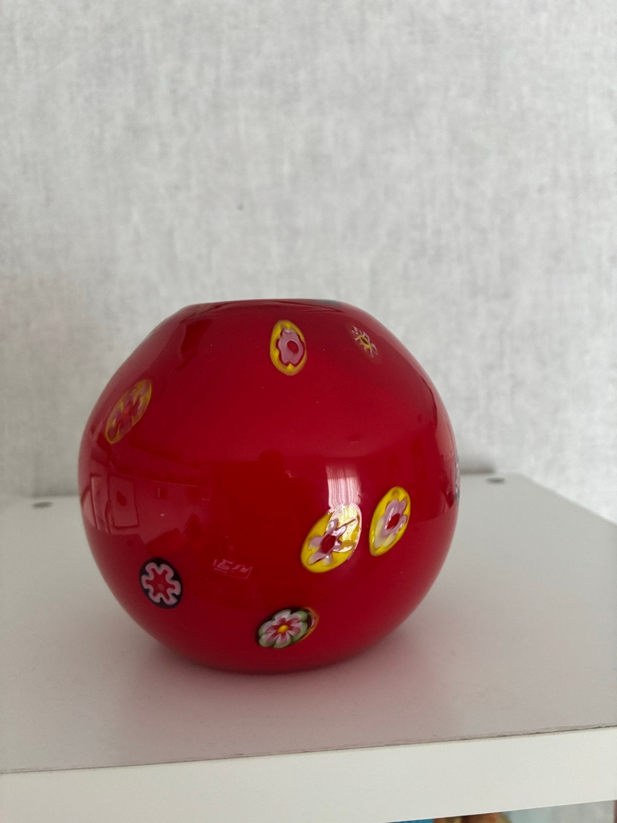 Murano Millefiori Bolvaas - Rood Glas uit Italië, Ophalen of Verzenden