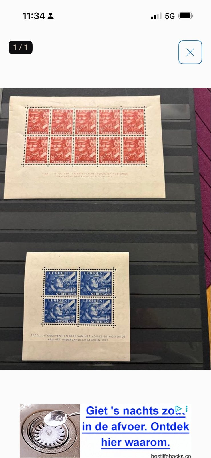 Nederlandsch Legioen Zegels 1942 - Rood en Blauw, Ophalen of Verzenden, Na 1940, Postfris