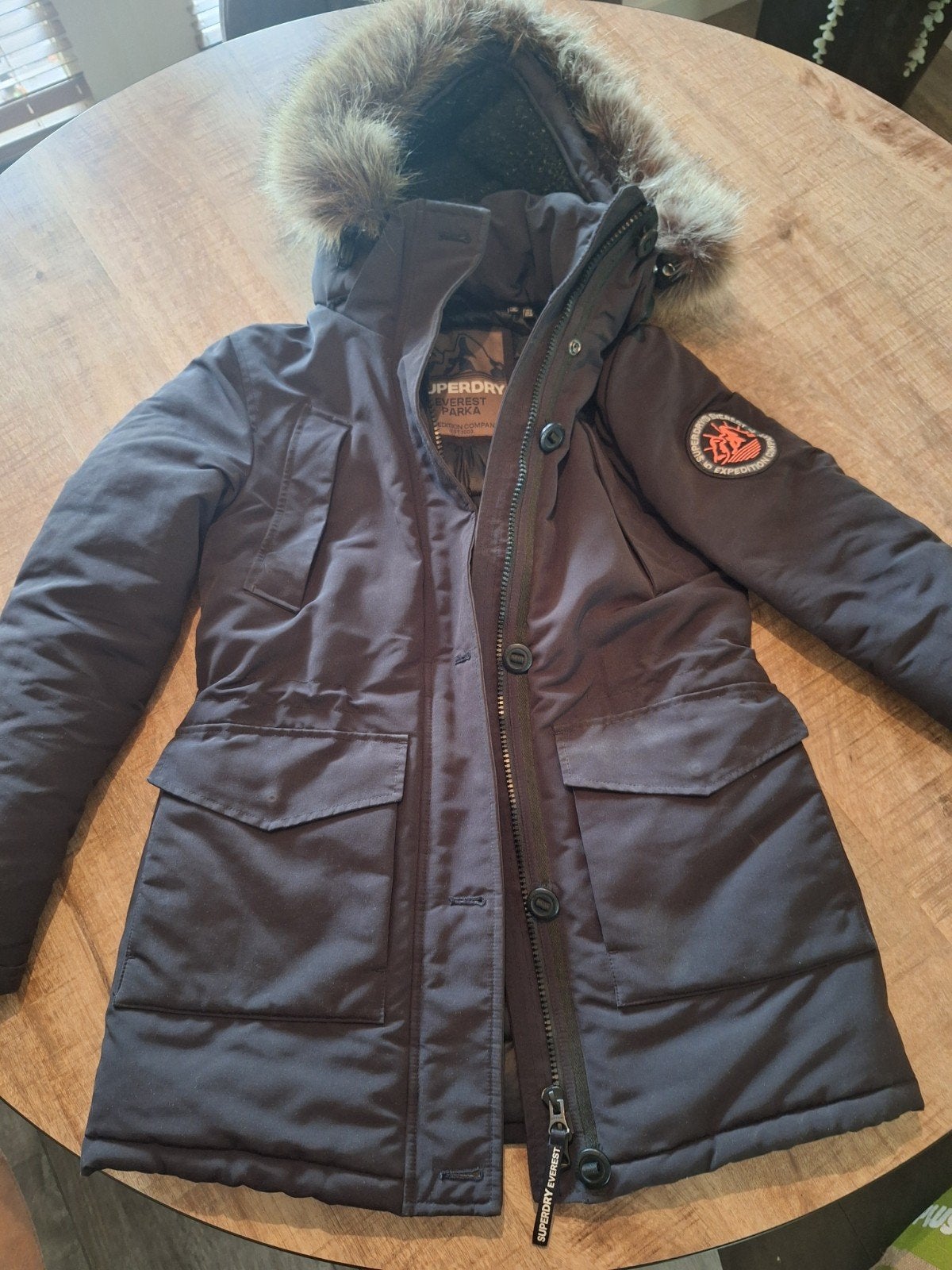 Superdry everest parka winter jas 36 zwart, Ophalen of Verzenden, Zo goed als nieuw, Maat 36 (S), Zwart