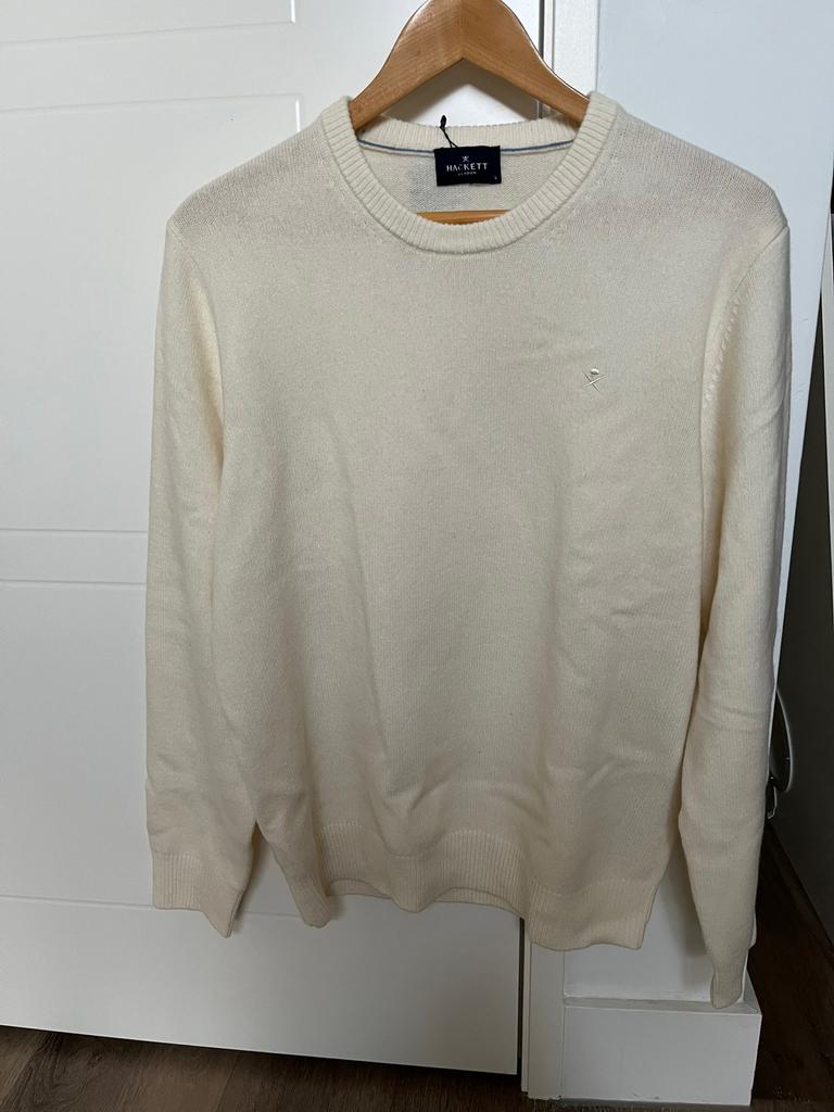 Nieuw! - Hackett London Lamswollen Trui - Maat L - Off White, Ophalen of Verzenden, Nieuw, Maat 52/54 (L), Wit