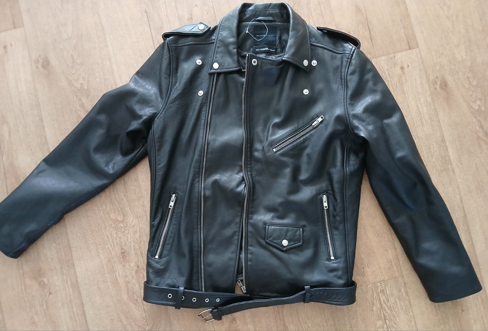 selected homme biker jack leder mt L splinternieuw 130€, Kleding | Heren, Jassen | Zomer, Ophalen of Verzenden, Nieuw, Zwart