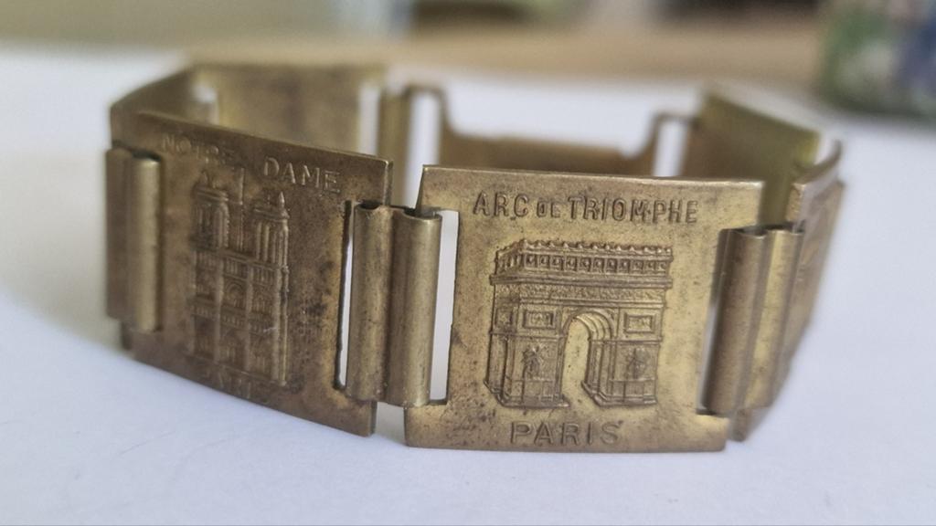Vintage Parijs Souvenir Armband - Arc de Triomphe, Ophalen of Verzenden, Gebruikt, Goud, Overige materialen