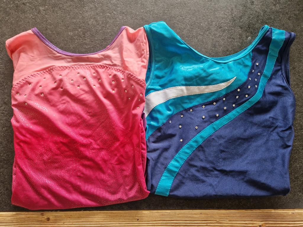 2 Turnpakjes - Blauw/Turquoise & Roze/Paars, Gebruikt, Blauw, Ophalen of Verzenden, Turnpak(je)