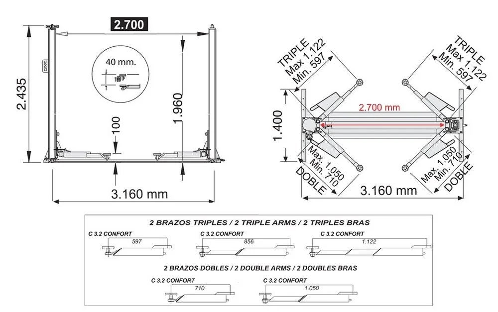 13194S4EVA] Twee koloms hefbrug 4000kg vloerloos 2 in 1 EVA, Ophalen, Nieuw