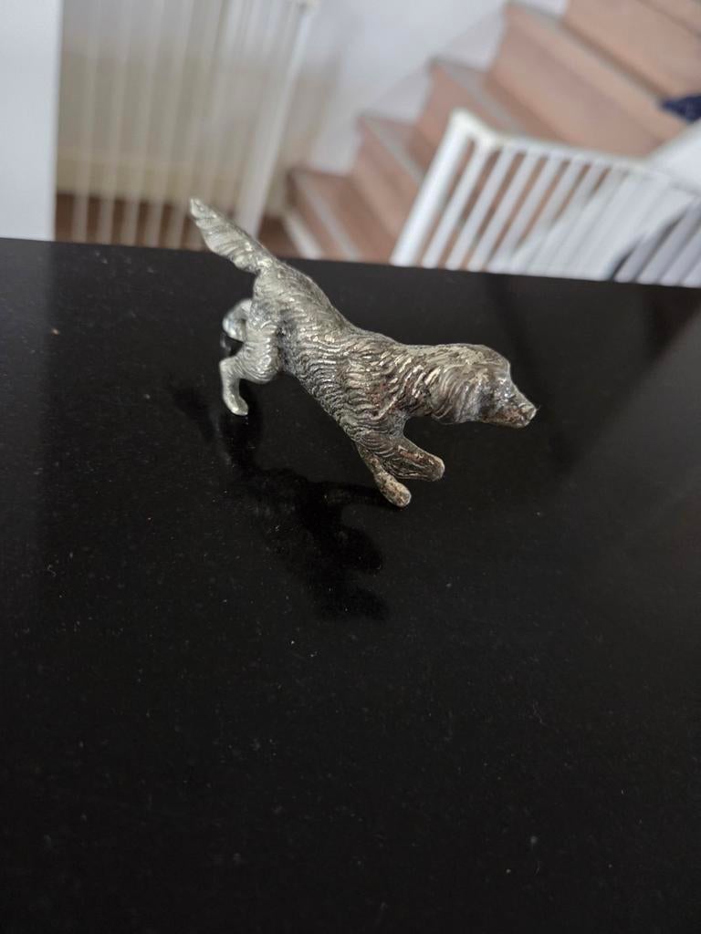 Vintage zilveren beeldje hond, Ophalen of Verzenden, Zo goed als nieuw, Hond of Kat, Beeldje of Figuurtje