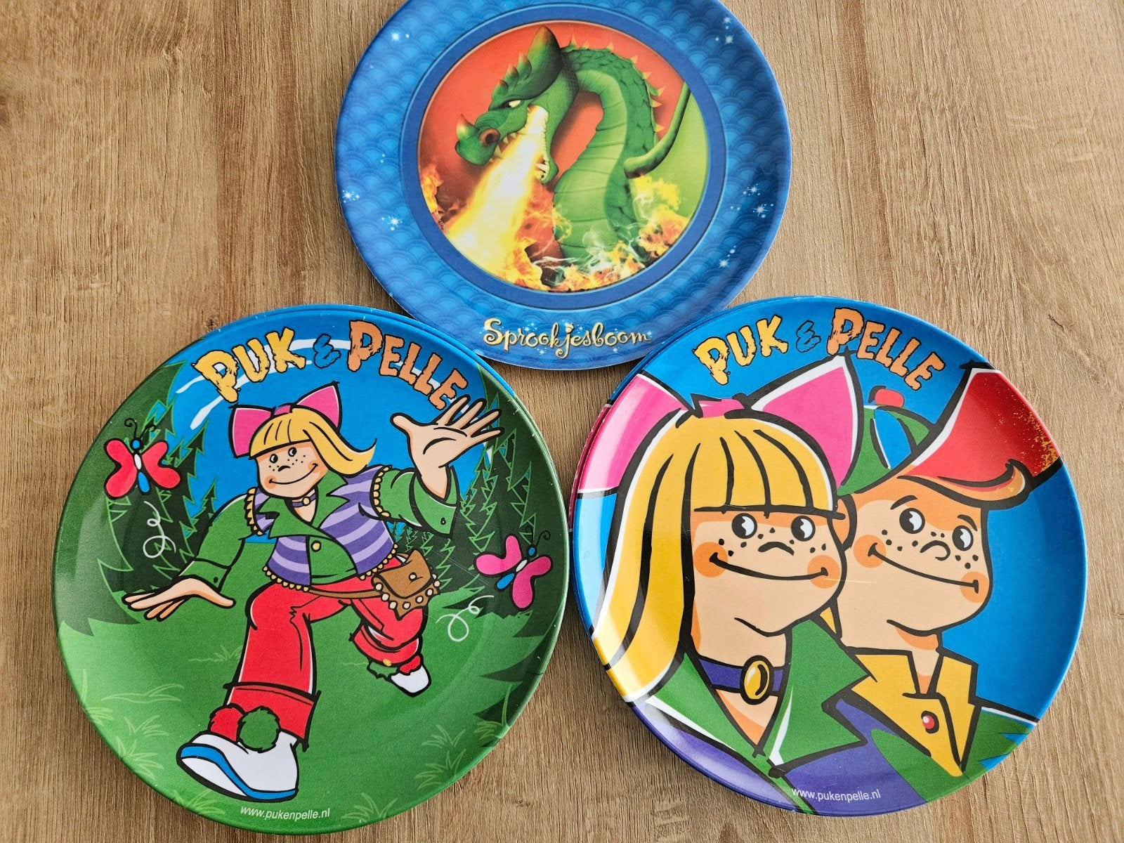 5 kinderborden: Puk & Pelle en Sprookjesboom, Ophalen of Verzenden, Gebruikt, Jongen of Meisje