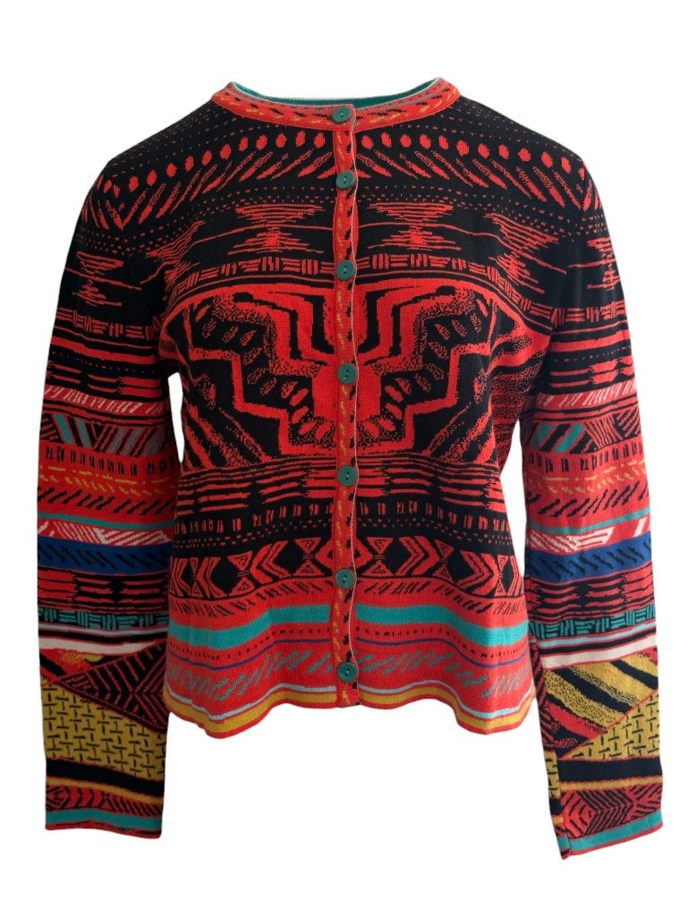 Vintage gebreid vest met etnische print - Maat M, Maat 38/40 (M), Meerkleurig, Ophalen of Verzenden, Onbekend