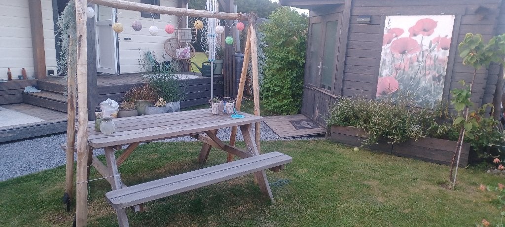Stevige picknicktafel, Tuin en Terras, Ophalen, Gebruikt, Rechthoekig, Hout