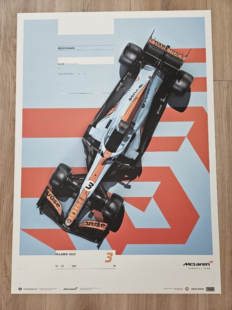 Automobilist McLaren x Gulf 2021 Limited edition poster, Ophalen, Rechthoekig Staand, Nieuw, Sport