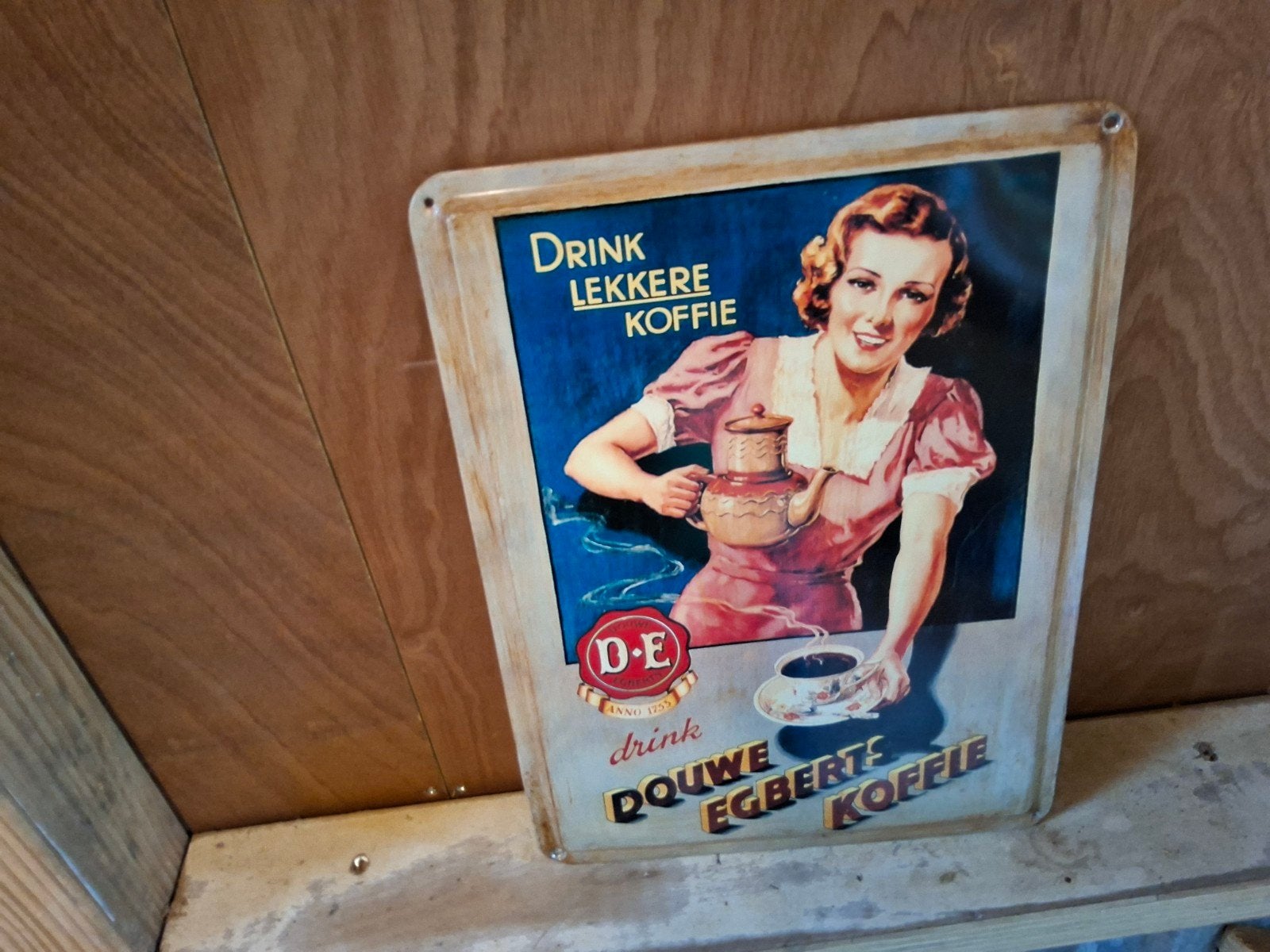 Vintage Douwe Egberts Emaille Reclamebord - Drink Lekker, Ophalen of Verzenden