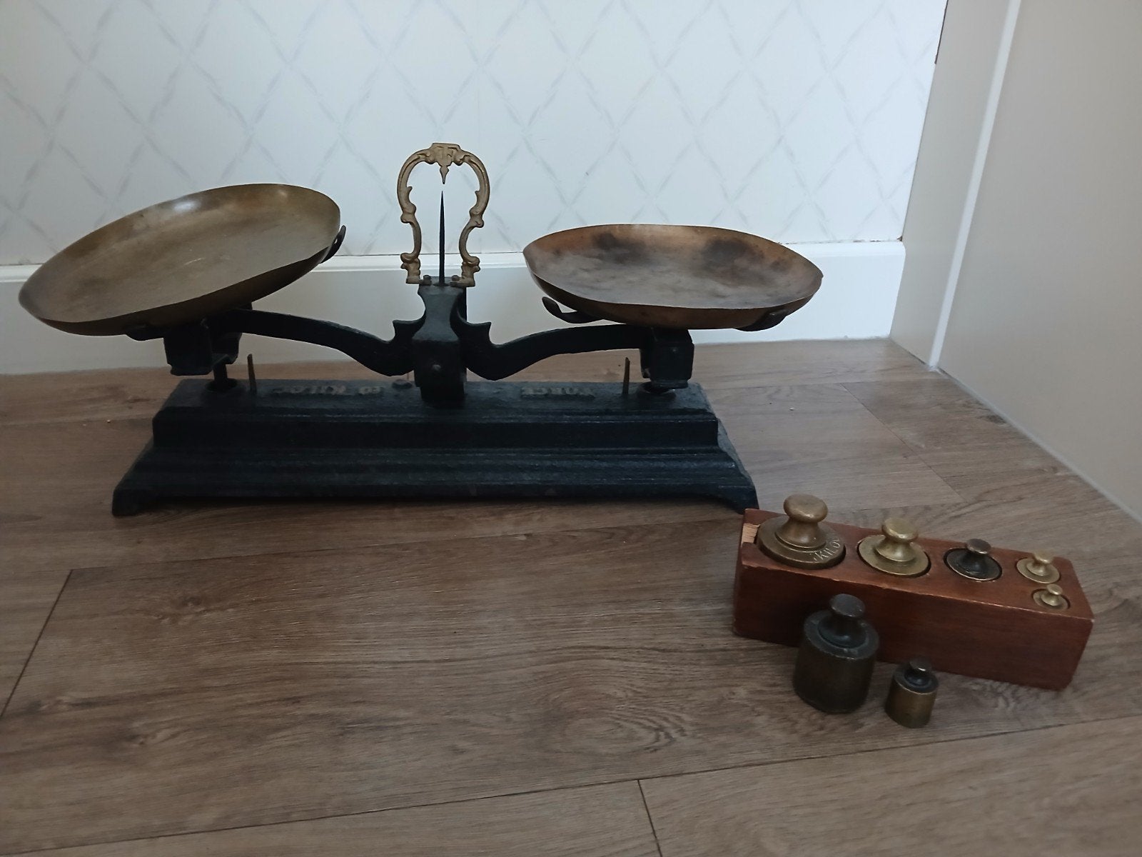 antieke balans weegschaal met gewichten, Ophalen, 500 gram of grover, Minder dan 10 kg