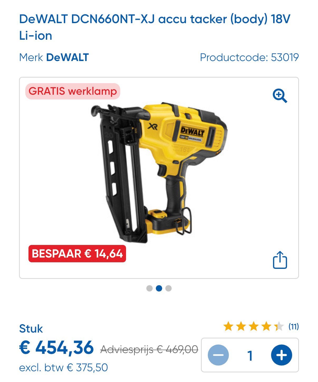 Dewalt DCN660N 18V Li-Ion Accu afwerk tacker, Ophalen, Zo goed als nieuw