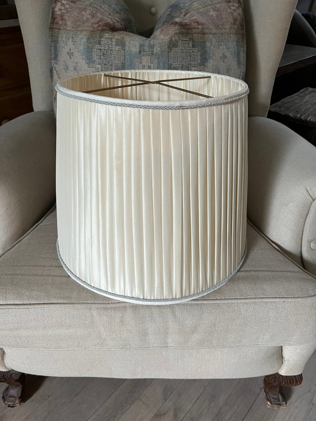 MOOIE VINTAGE LAMPENKAP PLISSÉ CREME HANGLAMP, Ophalen of Verzenden, Zo goed als nieuw, Rond