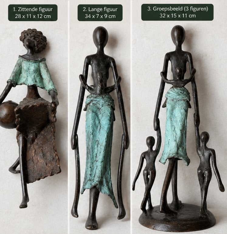Set van 3 Afrikaanse bronzen beelden, Overige onderwerpen, Handgemaakt, Ophalen of Verzenden, 20 - 50 cm