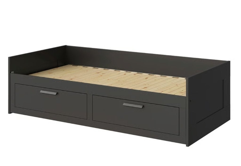 BRIMNES Bedbank met 2 lades zwart, 80x200 cm, Huis en Inrichting, Slaapkamer | Bedden, Ophalen, Eenpersoons, Zwart, 80 cm