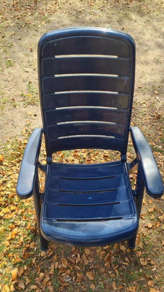 Blauwe Kunststof Tuinset – 2 Verstelbare Stoelen + Tuintafel, Tuin en Terras, Kunststof, Gebruikt, Tuinset, Eettafel
