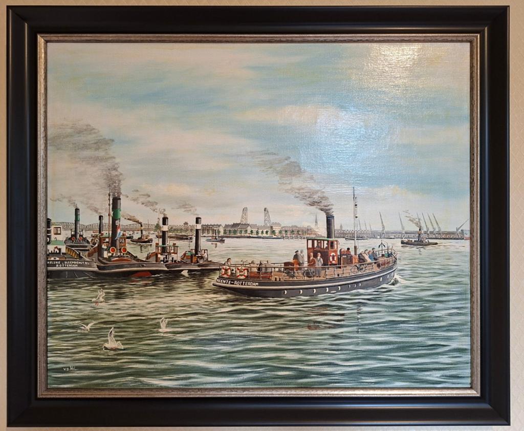 Schilderij havengezicht Rotterdam, Boompjes, Noordereiland, Ophalen