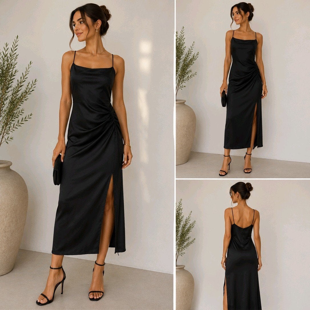 Zara satijnen jurk maat XS, Kleding | Dames, Ophalen of Verzenden, Maat 34 (XS) of kleiner, Zwart, Onder de knie