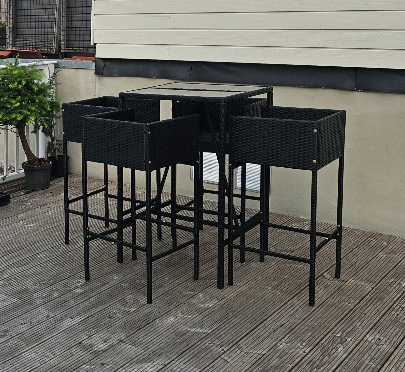 Balkonset tuinset terrasset bartafel tafel stoelen, Ophalen, 4 zitplaatsen, Gebruikt, Wicker