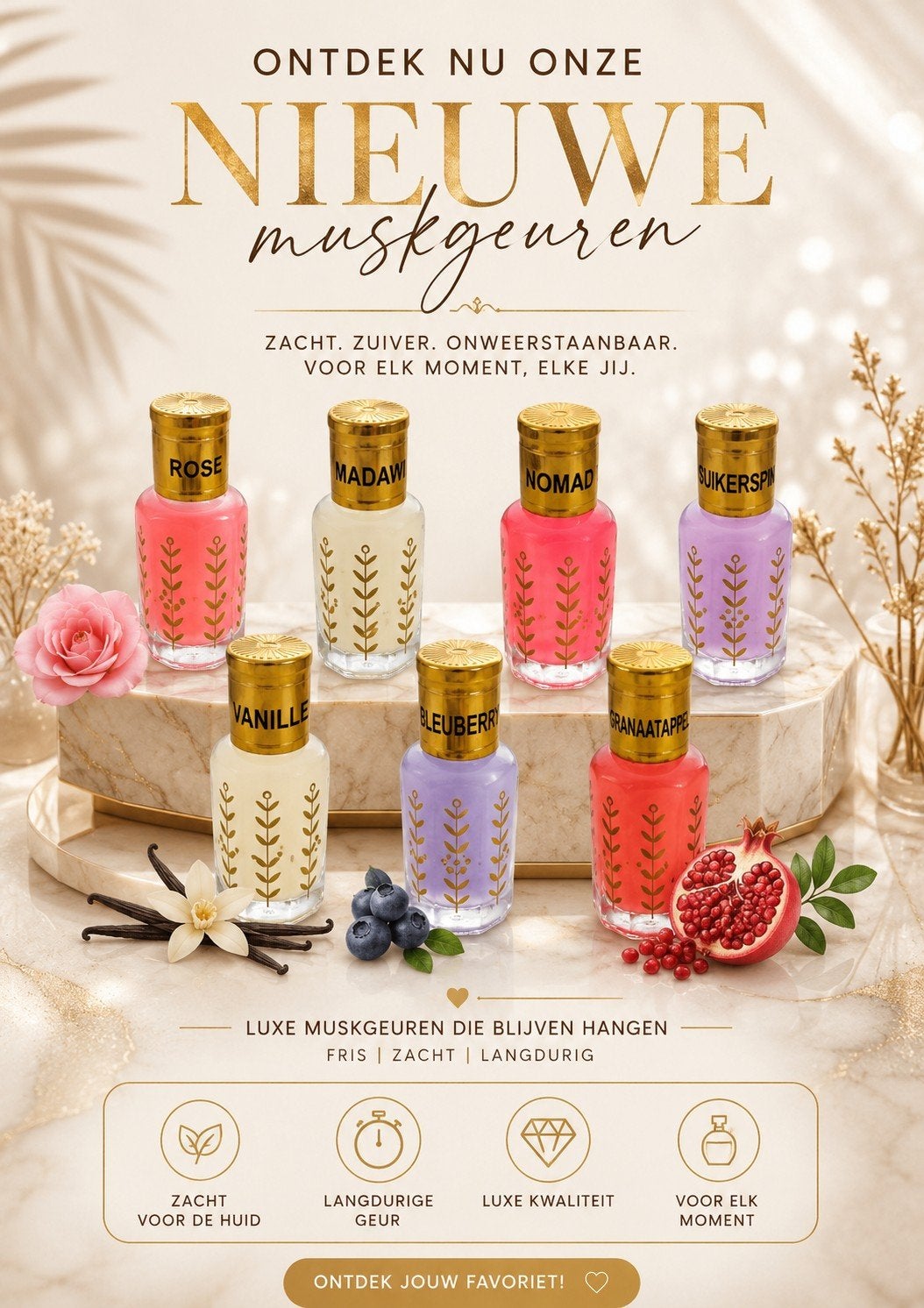 Luxe Musk Parfum Olie: Suikerspin, Vanille, Blueberry & Meer, Ophalen of Verzenden