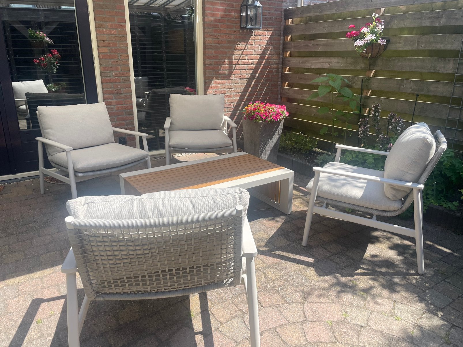 Lounge tuinstoelen + tafel, Tuin en Terras, Tuinsets en Loungesets, Nieuw, Loungeset, Aluminium, 4 zitplaatsen, Eettafel, Stoel